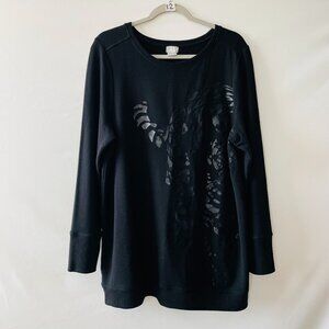 Zenergy By Chico's Womens Black Long Sleeve Knit Tunic Sweatshirt Sz 2 US 12/14